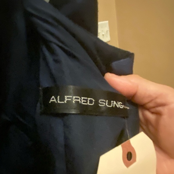 ALFRED SUNG NAVY BLUE HALTER STYLE DRESS MEASUREMENTS PROVIDED. - Picture 5 of 10